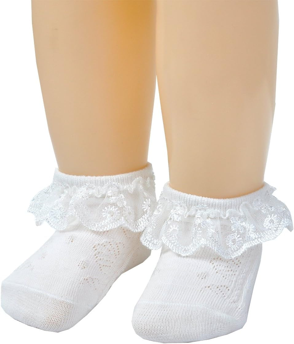 Baby-Girls Eyelet Frilly Lace Socks,Newborn/Infant/Toddler/Little Girls (Pack of 2/3/4/6)