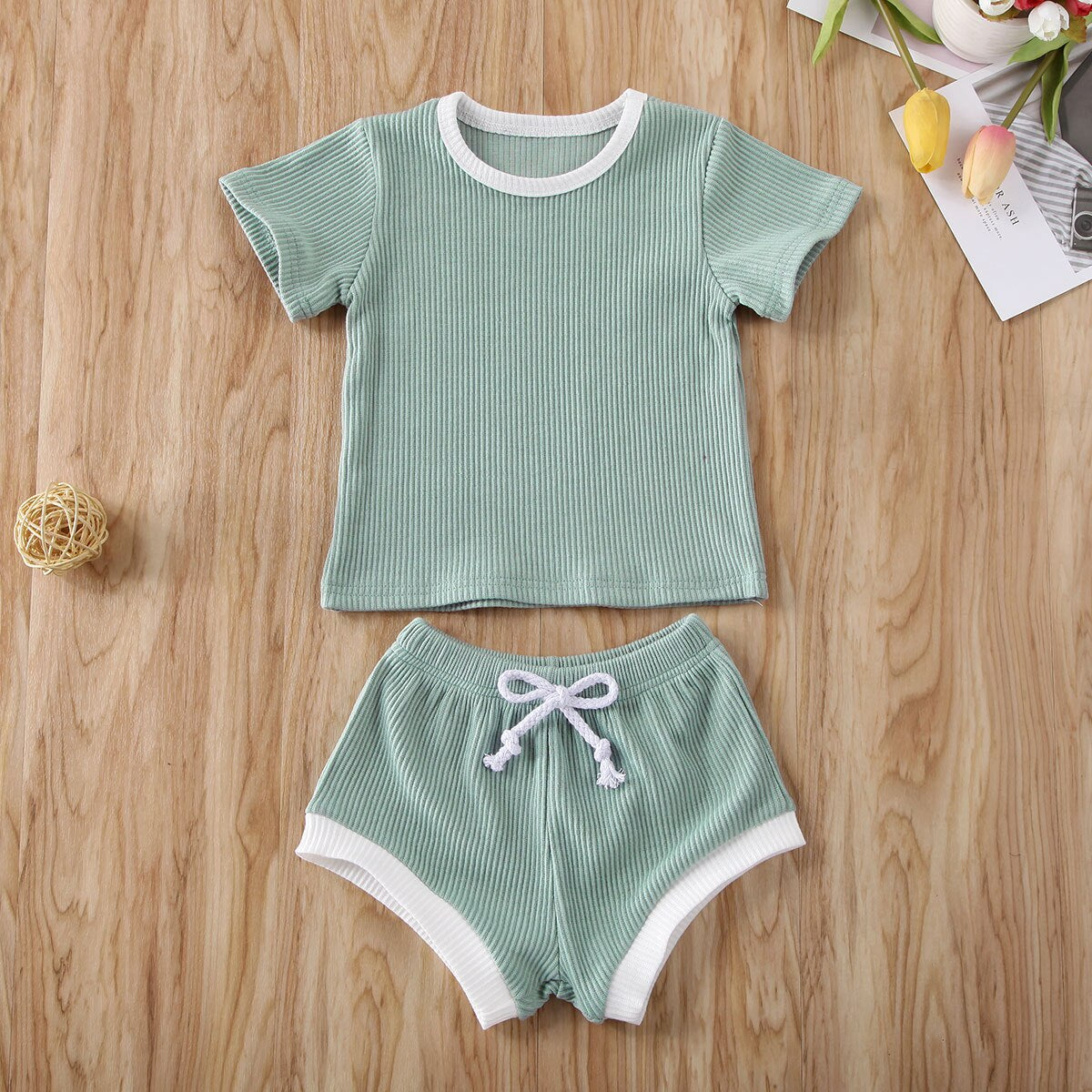 Baby Clothes Set 2Pcs Solid Short Sleeve Top Shorts Suit Girl Boy Outfits Baby Summer Clothing Toddler Cotton Outfit 0-3Y