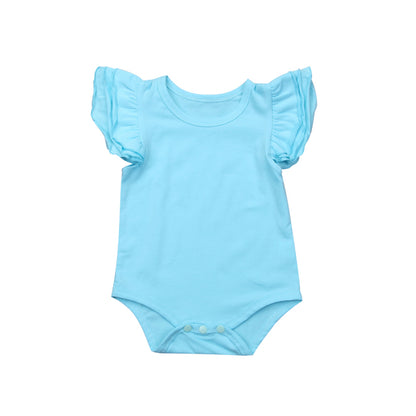 Wholesale Newborn Baby Girls Clothes Solid Color Fly Sleeve Romper Cotton Boys Clothes Summer Infant Clothing Baby Jumpsuit