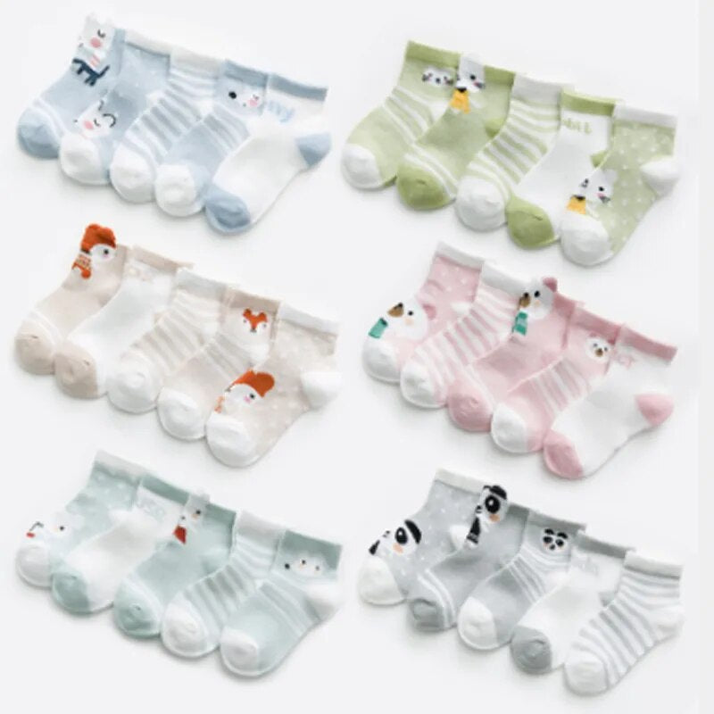 5Pairs/Lot Newborn Cotton Mesh Socks Cute 0-24M Children Boys Girls Toddler Cartoon Animal Socks Baby Clothes Accessories