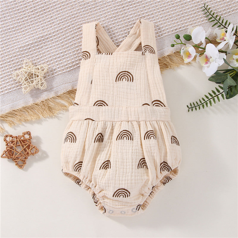 Newborn Kids Rompers Baby Boys Girls Sun Print Cotton Linen Playsuits Suspender Jumpsuits Sunsuit Outfits Baby Summer Clothes