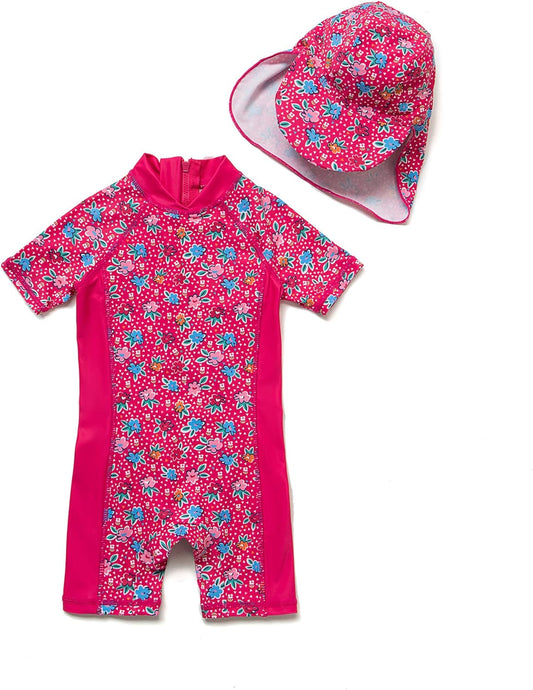 (Tm) Kids UPF 50+ Sun Protection S/S One Piece Zip Sun Suit with Sun Hat (3-6 Months, Colorful Fish)