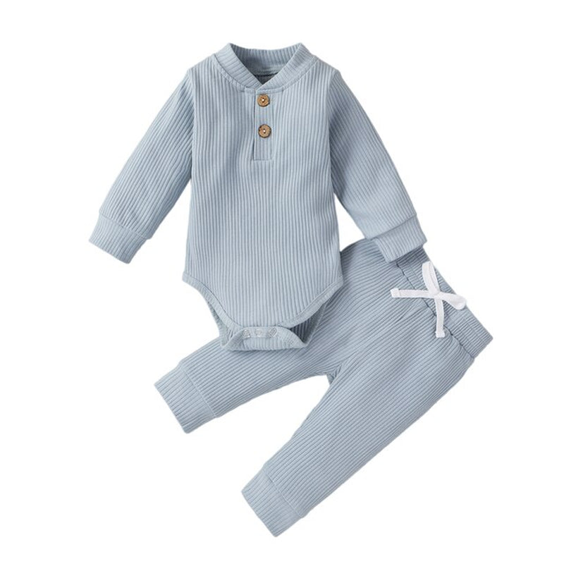 Baby Outfits Two Piece Solid Sets Infant Toddler Newborn Girls Boys Autumn Winter Baby Girl Boy Long Sleeve Romper Pants 0-24M