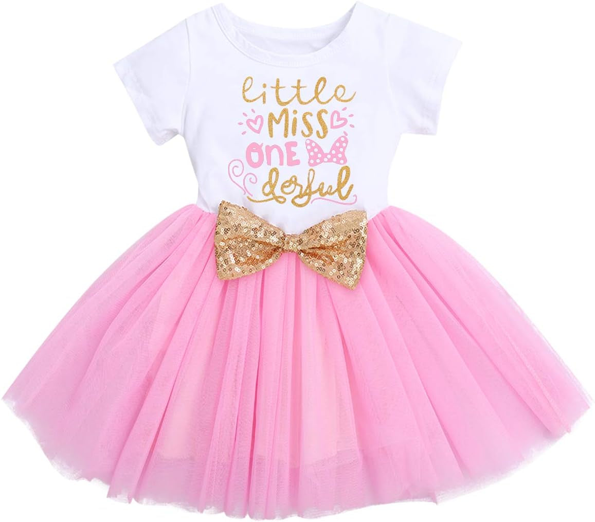 Baby Girls Newborn It'S My 1St/2Nd Birthday Cake Smash Shinny Printed Sequin Bow Tutu Princess Dress