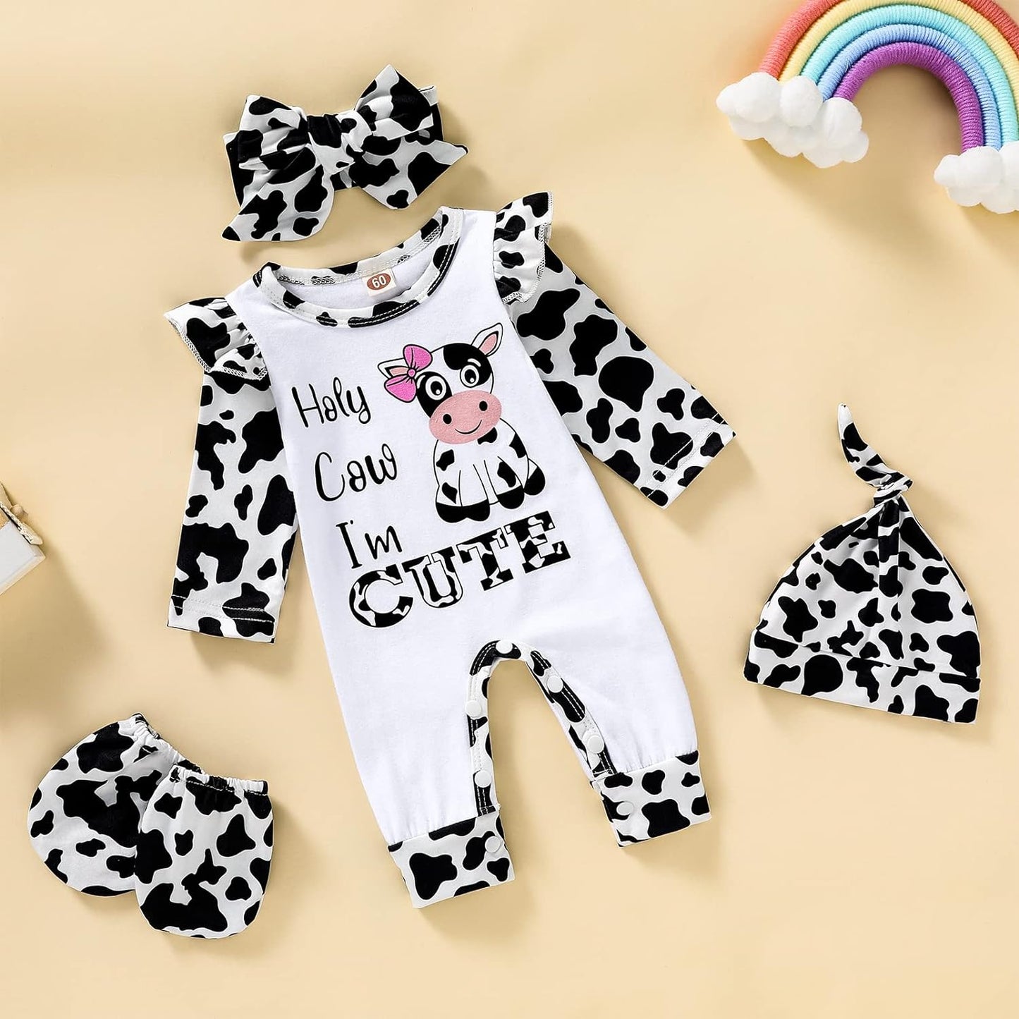 Newborn Baby Girl Romper Infant Letter Print Bodysuit Jumpsuit+Hat+Headband Coming Home Clothes Outfit