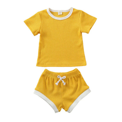 Baby Clothes Set 2Pcs Solid Short Sleeve Top Shorts Suit Girl Boy Outfits Baby Summer Clothing Toddler Cotton Outfit 0-3Y