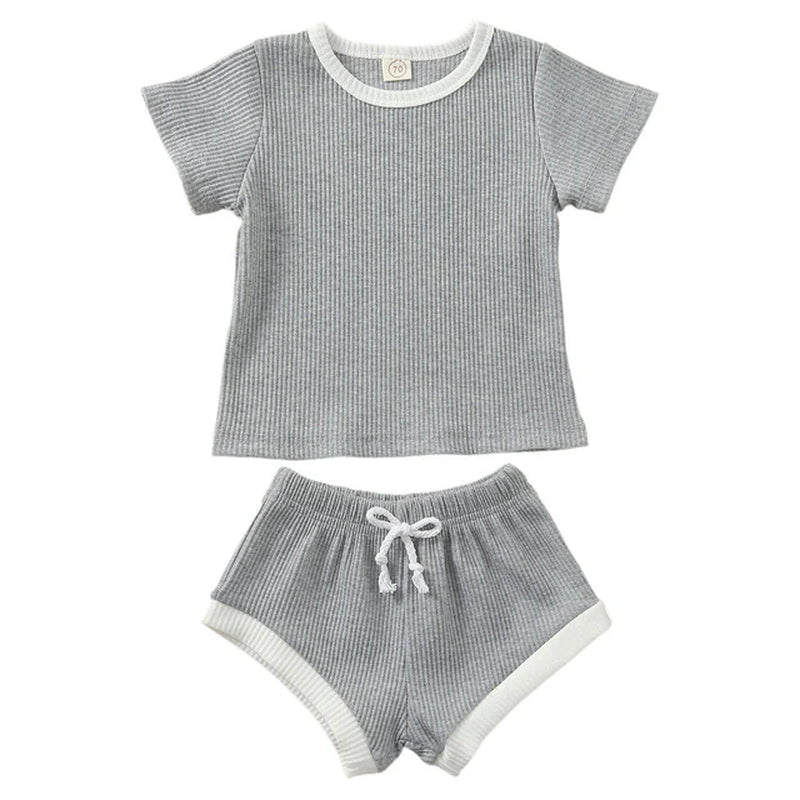 Baby Clothes Set 2Pcs Solid Short Sleeve Top Shorts Suit Girl Boy Outfits Baby Summer Clothing Toddler Cotton Outfit 0-3Y