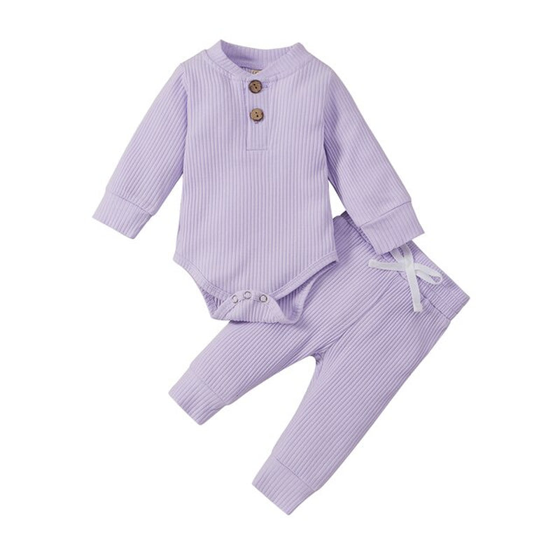 Baby Outfits Two Piece Solid Sets Infant Toddler Newborn Girls Boys Autumn Winter Baby Girl Boy Long Sleeve Romper Pants 0-24M