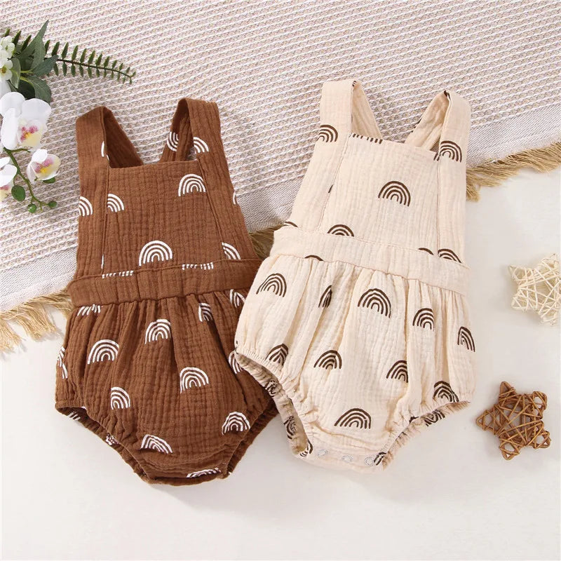 Newborn Kids Rompers Baby Boys Girls Sun Print Cotton Linen Playsuits Suspender Jumpsuits Sunsuit Outfits Baby Summer Clothes