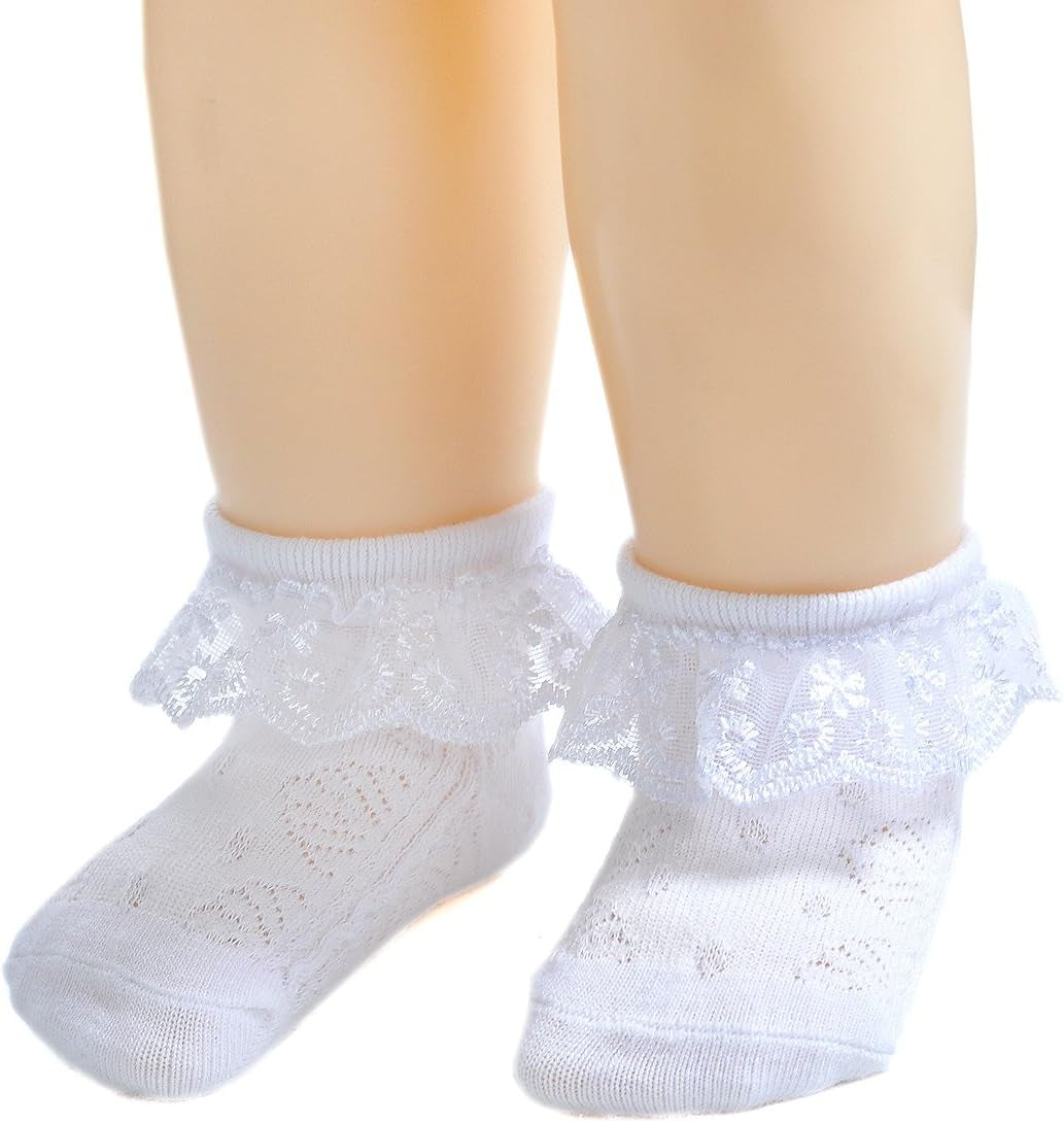 Baby-Girls Eyelet Frilly Lace Socks,Newborn/Infant/Toddler/Little Girls (Pack of 2/3/4/6)