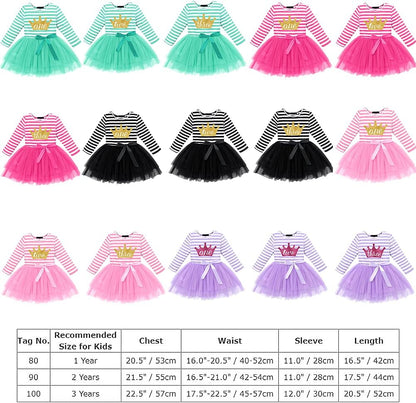 Baby Girls 1St/2Nd/3Rd Birthday Long Sleeve Princess Cake Smash Baptism Crown Tulle Party Dress Striped Outfit Tutu Gown