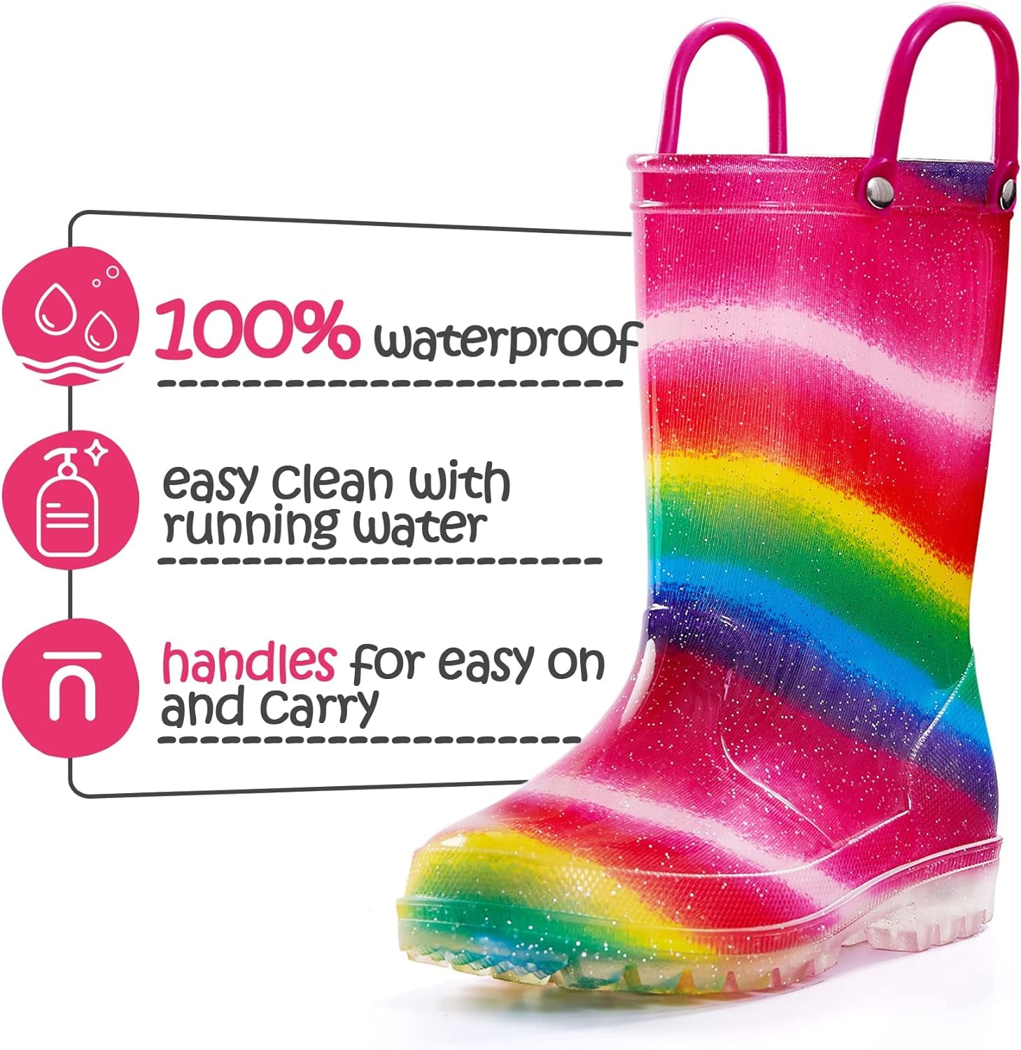 Kids Boys Girls Rain Boots with Easy-On Handles Rainboots (Toddler/Little Kid/Big Kid)