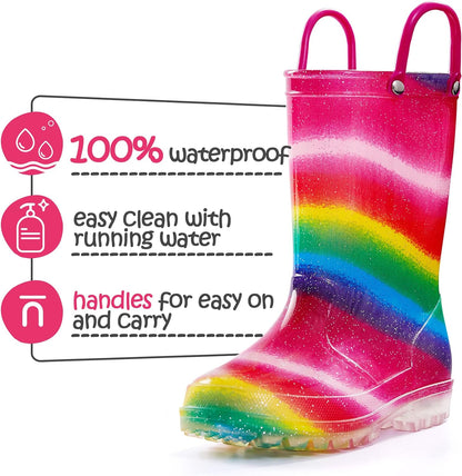 Kids Boys Girls Rain Boots with Easy-On Handles Rainboots (Toddler/Little Kid/Big Kid)