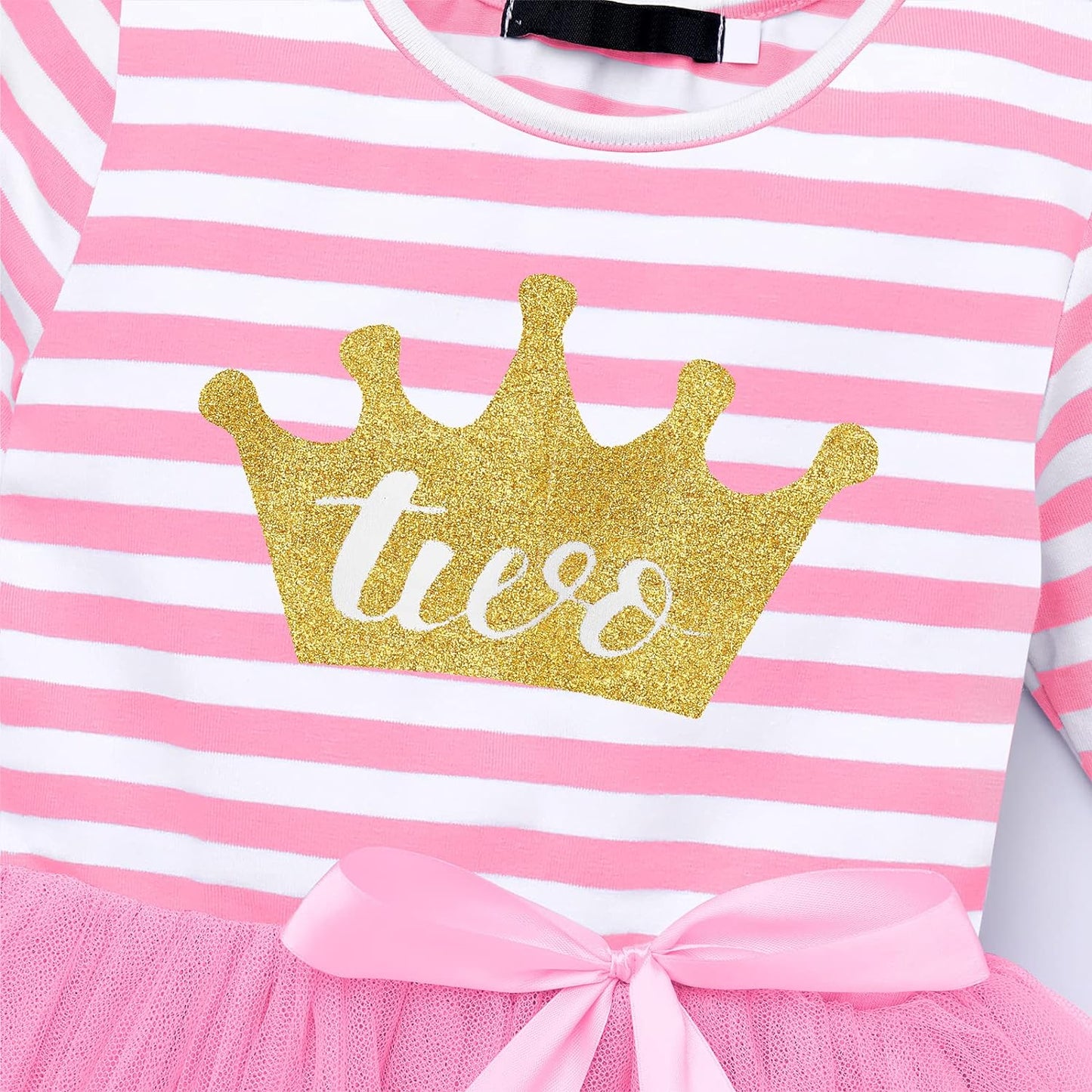 Baby Girls 1St/2Nd/3Rd Birthday Long Sleeve Princess Cake Smash Baptism Crown Tulle Party Dress Striped Outfit Tutu Gown