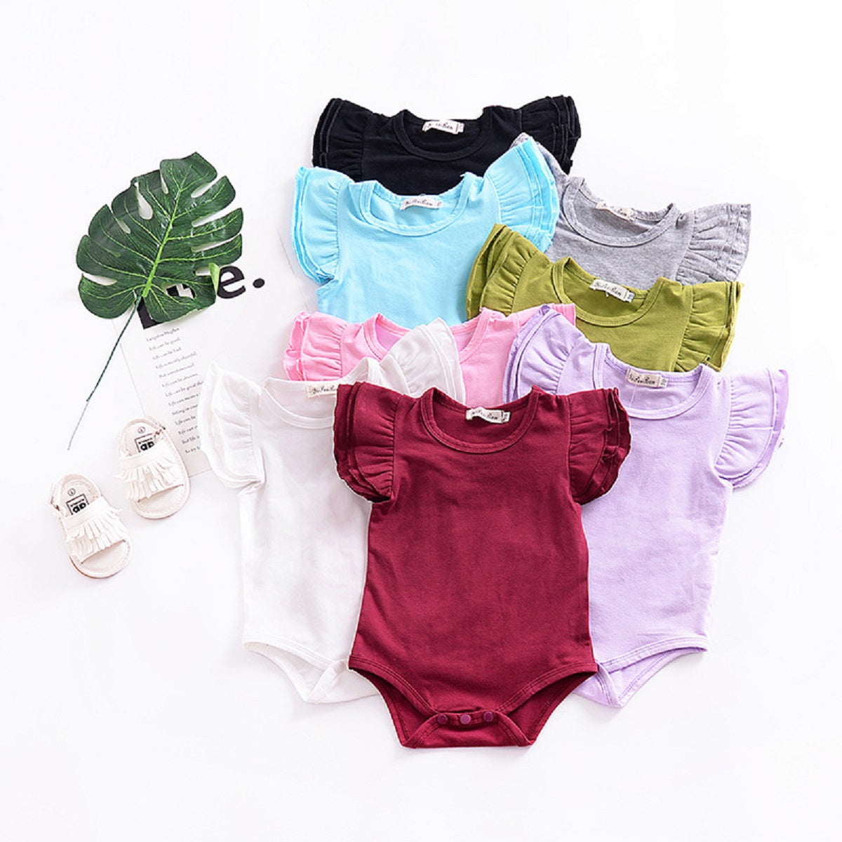 Wholesale Newborn Baby Girls Clothes Solid Color Fly Sleeve Romper Cotton Boys Clothes Summer Infant Clothing Baby Jumpsuit