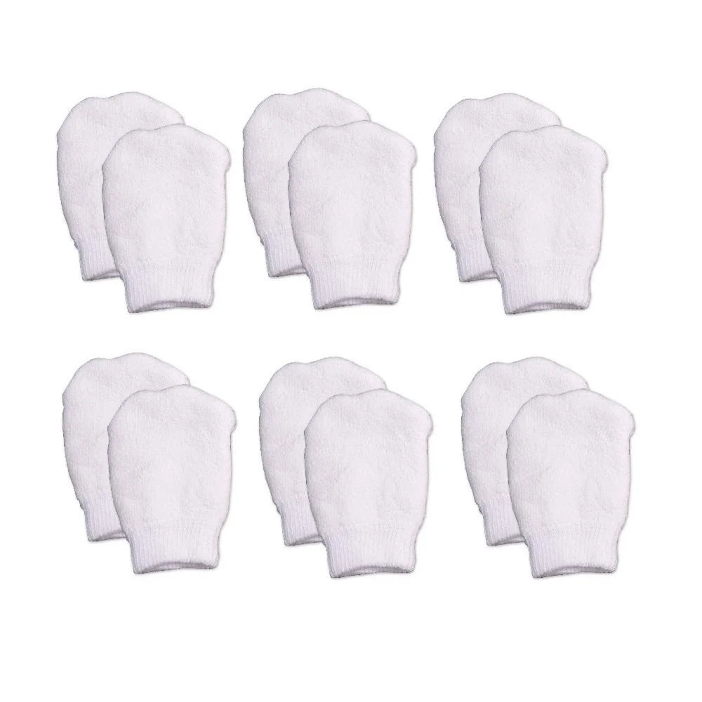 White Newborn No Scratch Cotton Baby Mittens by  (Includes 6 Pairs Mittens)