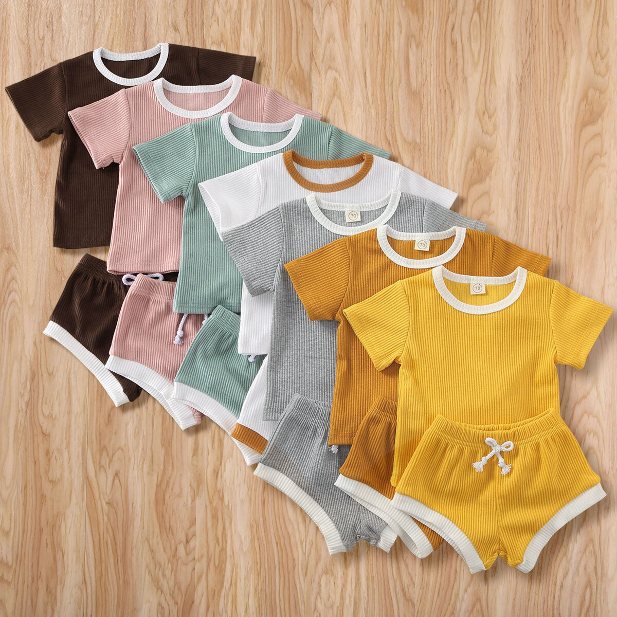 Baby Clothes Set 2Pcs Solid Short Sleeve Top Shorts Suit Girl Boy Outfits Baby Summer Clothing Toddler Cotton Outfit 0-3Y