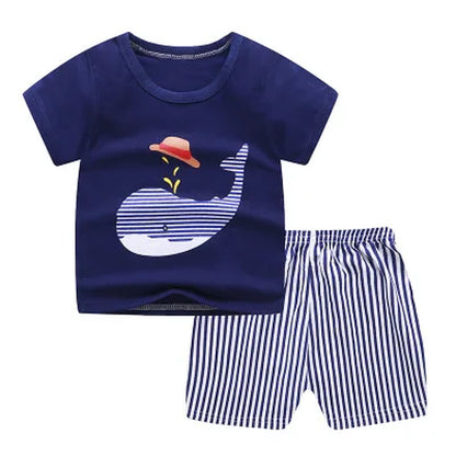 2021 New Summer Children Clothing Set Cotton Cartoon Kids Baby Boys Girls Suit Set 2-Pieces Baby Clothes