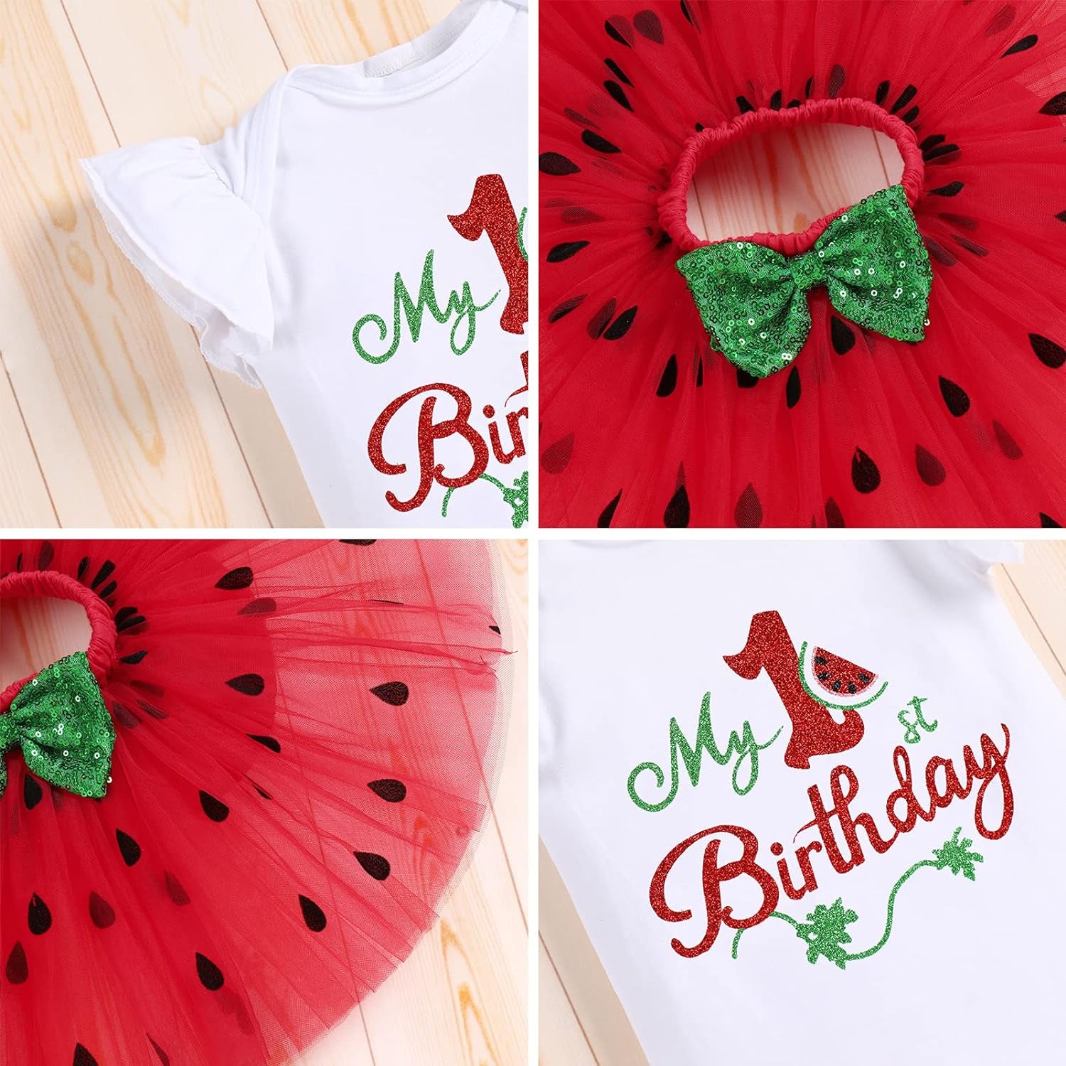 Baby Girls Watermelon Birthday 1St/2Nd Party Princess Outfit Ruffle Romper Tutu Skirt Leggings Headband 4Pcs Clothes Set