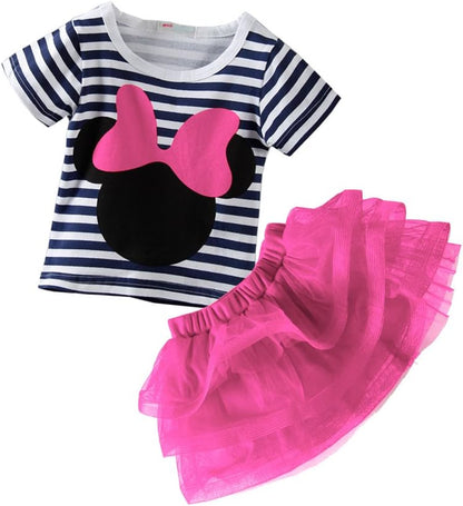 Toddler Girls' Cartoon Cute Set T-Shirt and Tutu Skirt Outfit