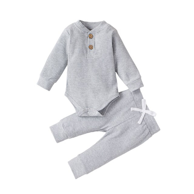 Baby Outfits Two Piece Solid Sets Infant Toddler Newborn Girls Boys Autumn Winter Baby Girl Boy Long Sleeve Romper Pants 0-24M