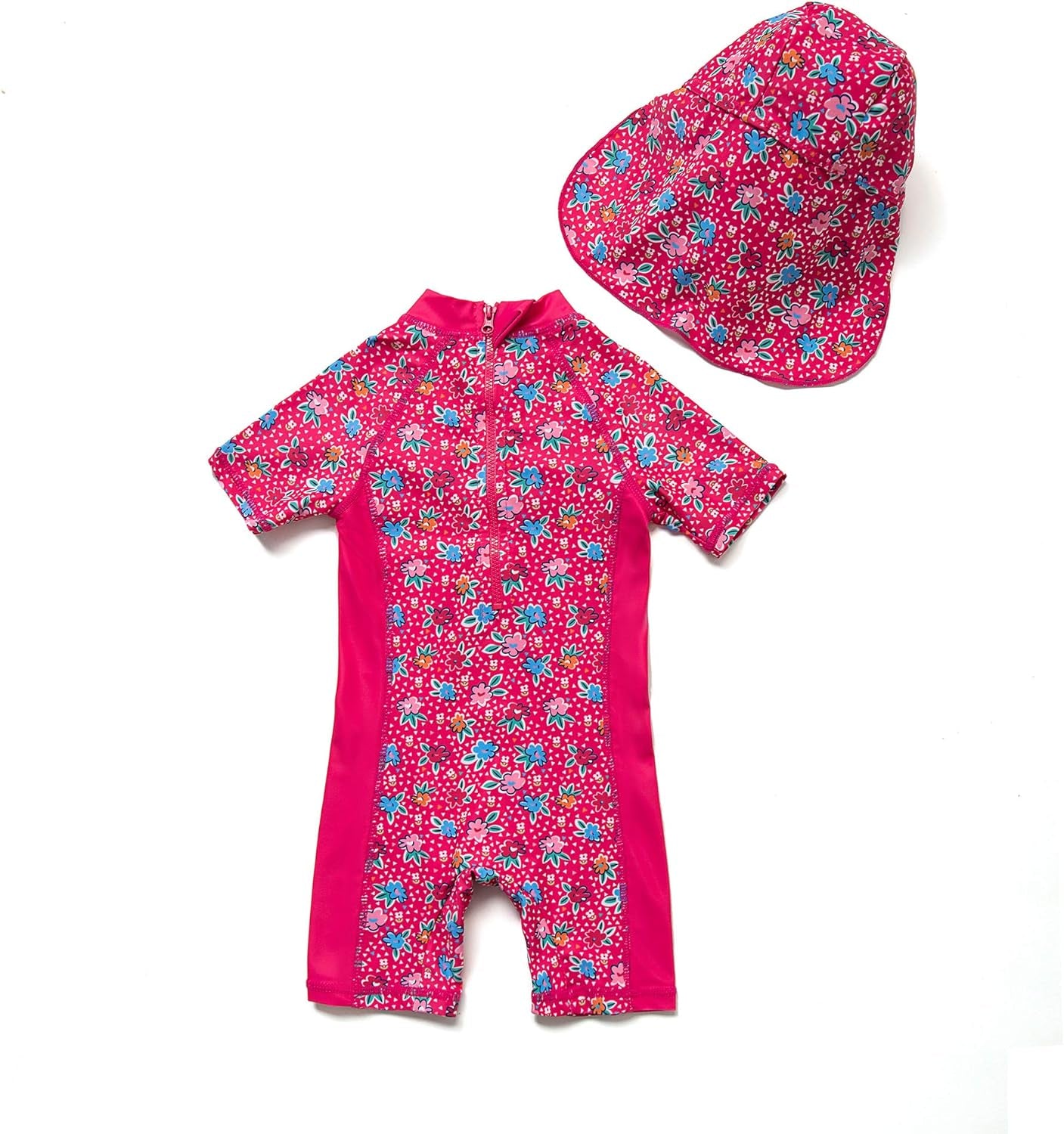 (Tm) Kids UPF 50+ Sun Protection S/S One Piece Zip Sun Suit with Sun Hat (3-6 Months, Colorful Fish)