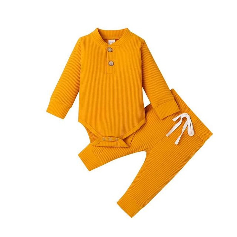 Baby Outfits Two Piece Solid Sets Infant Toddler Newborn Girls Boys Autumn Winter Baby Girl Boy Long Sleeve Romper Pants 0-24M