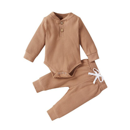 Baby Outfits Two Piece Solid Sets Infant Toddler Newborn Girls Boys Autumn Winter Baby Girl Boy Long Sleeve Romper Pants 0-24M